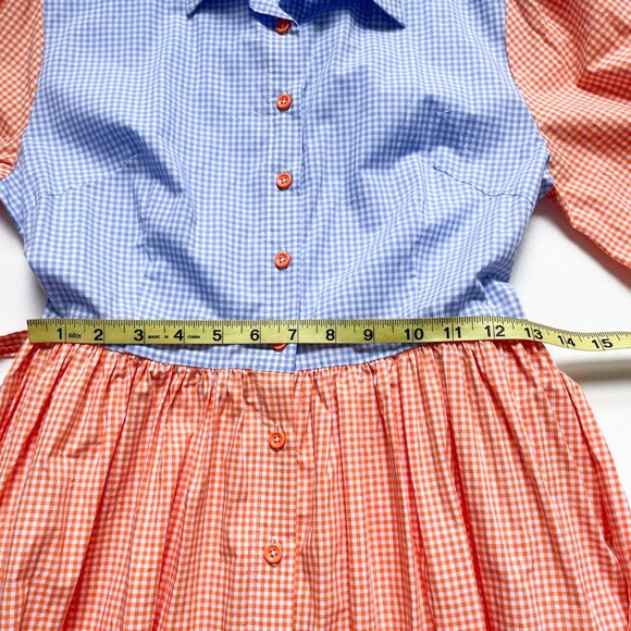 Kemi Telford Button Down Shirt Dress Gingham Blue Orange Size Medium - Picture 7 of 8
